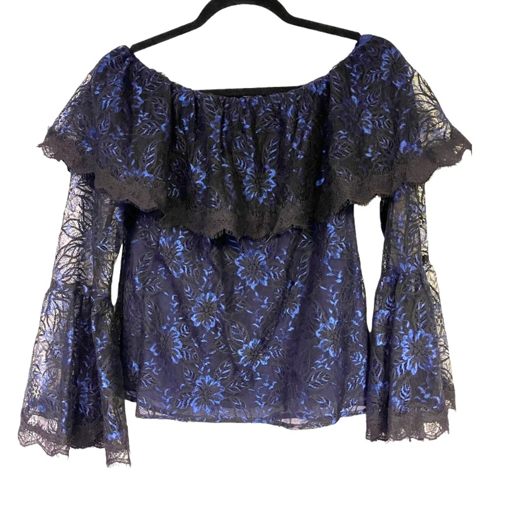 White House Black Market‎ Bell Sleeve Lace Off The Shoulder Blouse 0